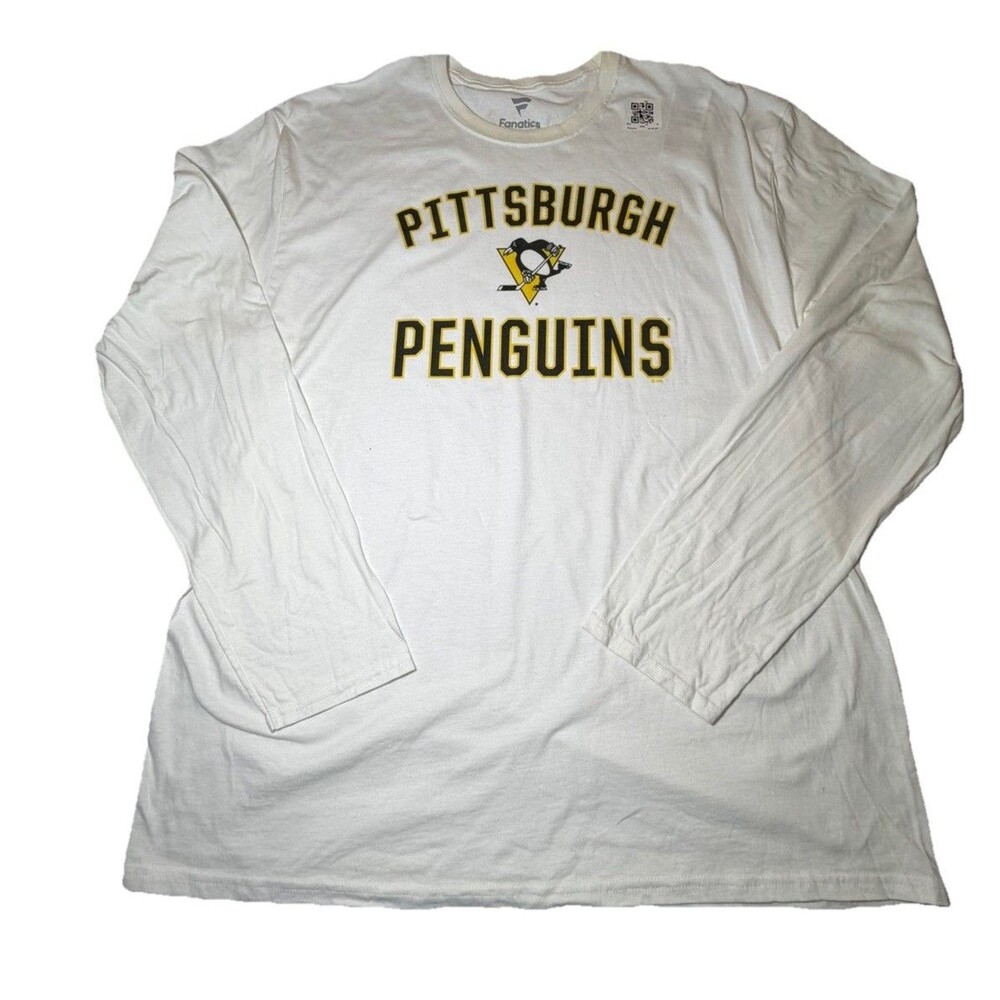 Pittsburgh Penguins Fanatics Long Sleeve Shirt Mens 2XL White NHL Logo Tee NWOT